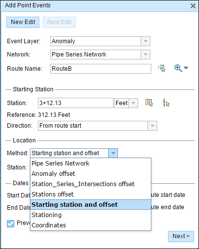 Choosing the starting station and offset method